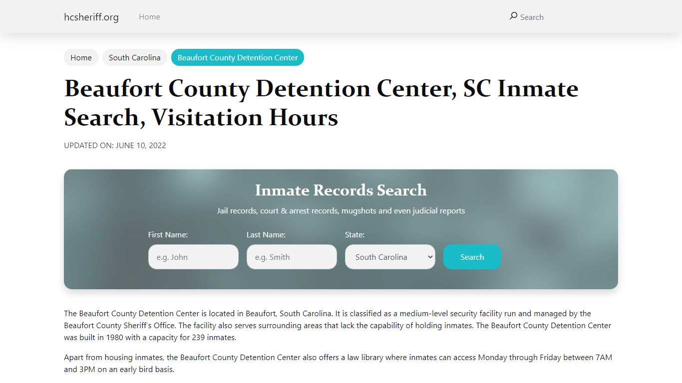 Beaufort County Detention Center, SC Inmate Search ...